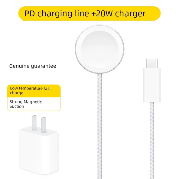 Apple Watch Şarj Aleti Seti - 5W Örgülü Hızlı Şarj Kablosu + 20W Hızlı Şarj Başlığı