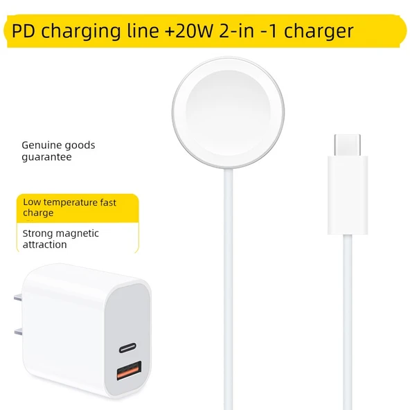 Apple Watch Şarj Aleti Seti - 5W Hızlı Şarj TPE Kablo + 20W 2'si 1 Arada Hızlı Şarj Başlığı