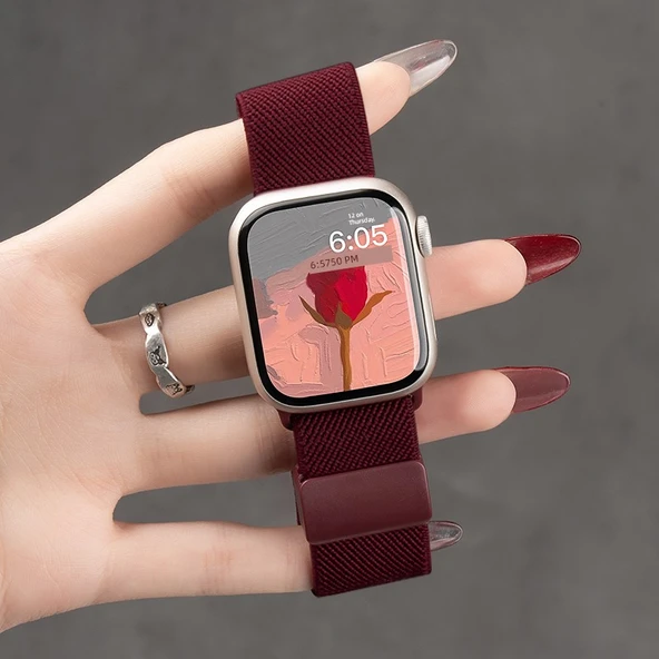 44mm Bordo-4 Naylon Örgü Manyetik Apple Watch Kordon