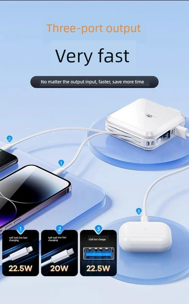 15000mAh Powerbank - Phantom Siyahı, Normal Hızlı Şarj ve Fiş - 4
