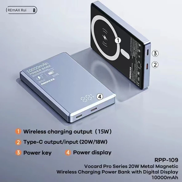 Mavi Manyetik Kablosuz Powerbank - 10000mAh - 20W Hızlı Şarj