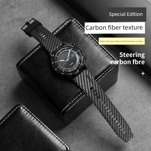 Huawei watch2pro/GT Runner 46mm Uyumlu Karbon Fiber Desenli Silikon Kordon