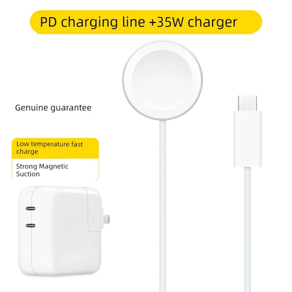 Apple Watch Şarj Aleti Seti - 5W Hızlı Şarj TPE Kablo + 35W Dikey Hızlı Şarj Başlığı