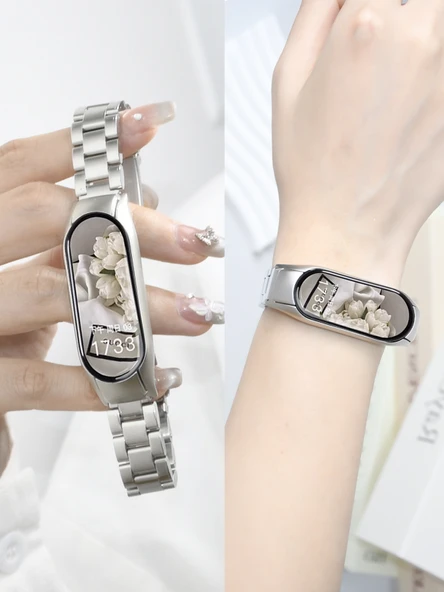 Xiaomi Mi Band 7/NFC Uyumlu Gümüş Paslanmaz Çelik Kordon - 2