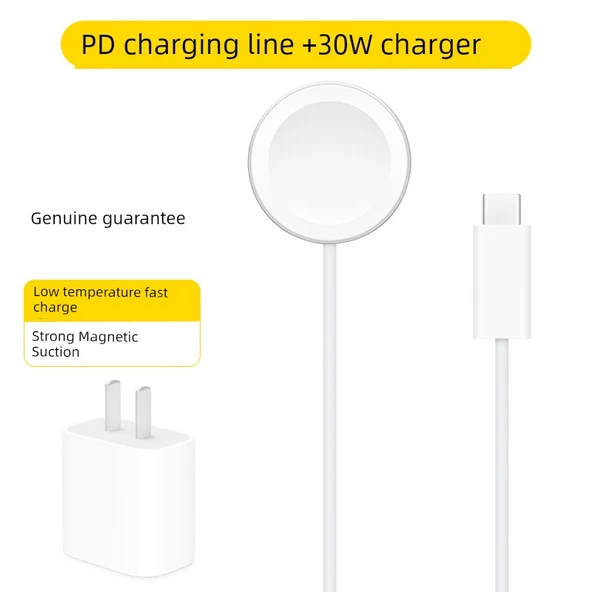 Apple Watch Şarj Aleti Seti - 5W Hızlı Şarj TPE Kablo + 30W Hızlı Şarj Başlığı