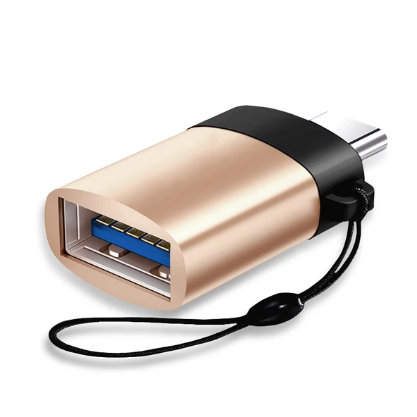USB - Type-C Adaptör - Altın + Askı İpi Type-C - USB (U disk/fare/klavye için)