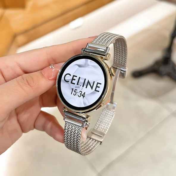 Huawei Watch 3 46mm Yıldız Işığı Rengi Manyetik Tokalı Metal Saat Kordonu