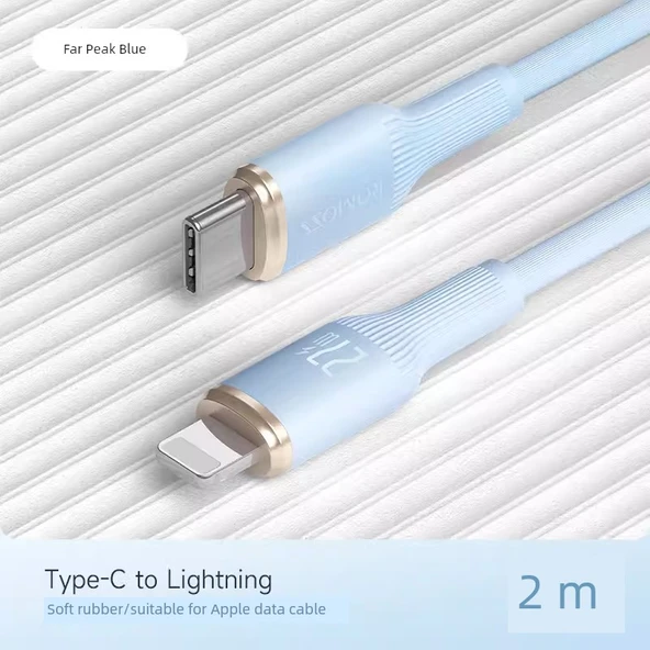 20W/27W PD Sertifikalı Type-C Lightning Kablosu - 2m - Uzak Tepe Mavi (iPhone 8-14 Uyumlu)