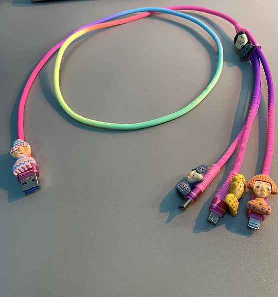 3'ü 1 Arada Çoklu Şarj Kablosu - 1 Metre - Minnie Oyuncak Seti - 5