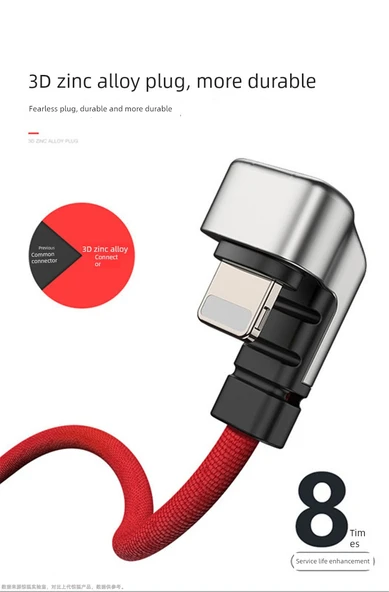 U Şekilli Dirsek Lightning Data Kablosu - Kırmızı 1.2m - 11