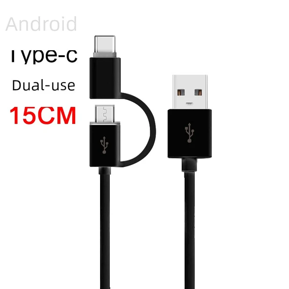 USB - Type-C Adaptör - Siyah Android + Type-C Şarj Kablosu 0.15m