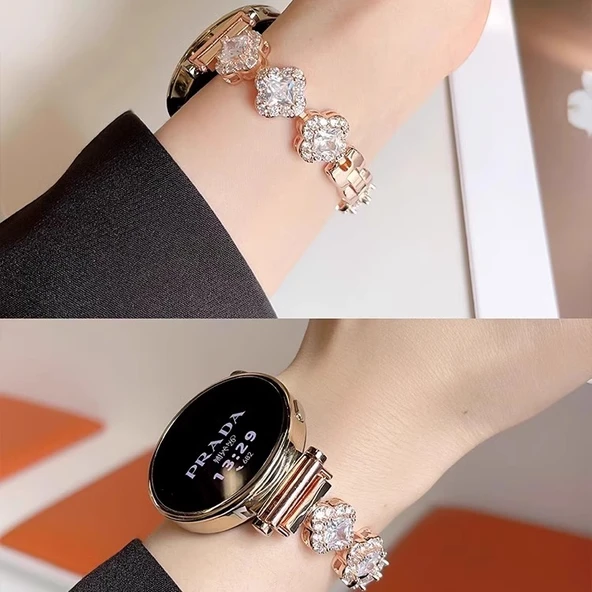 Huawei GT5 Pro 42mm Gümüş Dört Yapraklı Yonca Tam Elmas Bileklik - 5