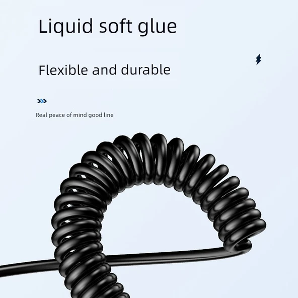 66W Süper Hızlı Şarjlı Işıklı Yaylı USB Kablo - Üçü Bir Arada Pembe 6A - 3