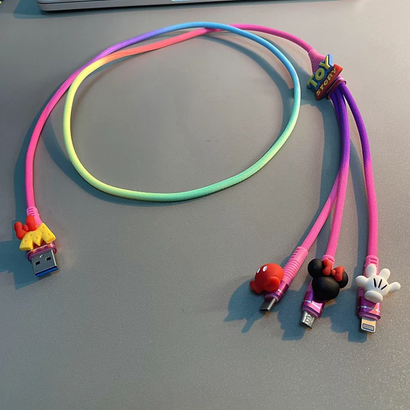 3'ü 1 Arada Çoklu Şarj Kablosu - 1 Metre - Minnie Oyuncak Seti