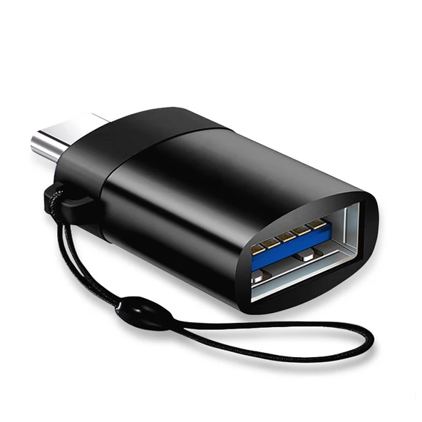 USB - Type-C Adaptör - Siyah + Askı İpi Type-C - USB 2'li Paket (U disk/fare/klavye için)