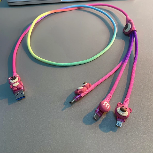3'ü 1 Arada Çoklu Şarj Kablosu - 1 Metre - Minnie Oyuncak Seti - 8