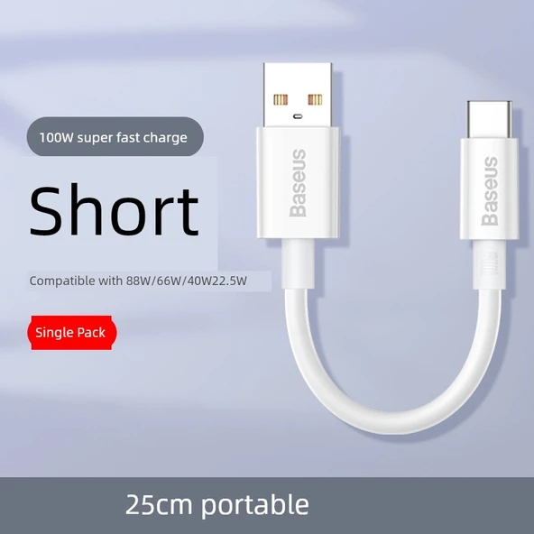 Mini Taşınabilir Telefon Data Kablosu 25cm - USB - Type-C Beyaz 100W Süper