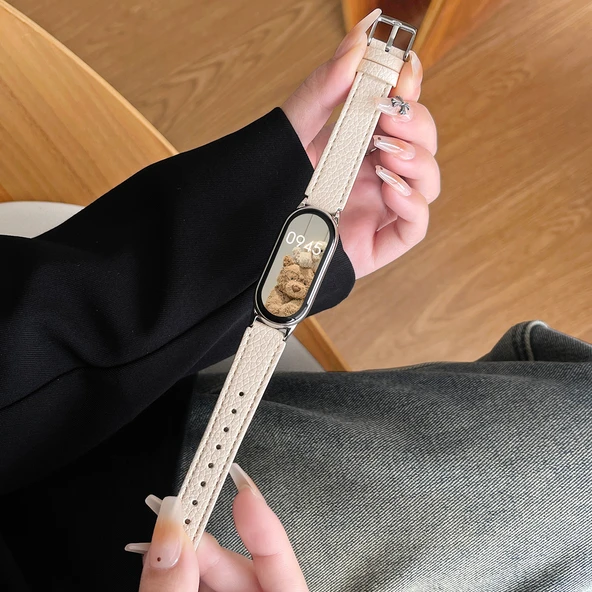 Xiaomi Mi Band 9 NFC Sütlü Kayısı Deri Desenli Kordon