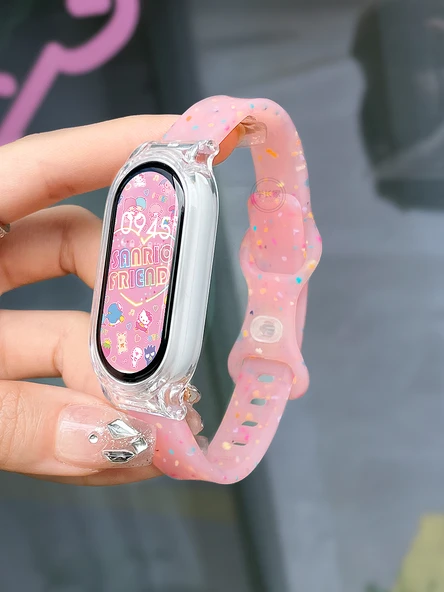 Xiaomi Mi Band 3/4 NFC Jöle Pembe Şeffaf Kordon - 5