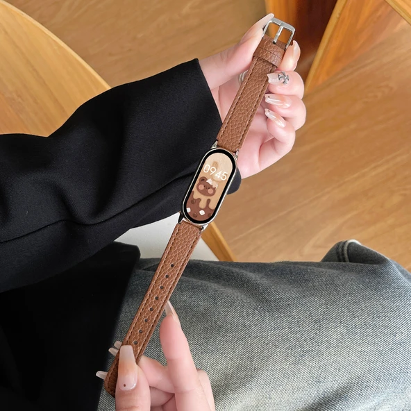 Xiaomi Mi Band 8 NFC Retro Kahverengi Deri Desenli Kordon