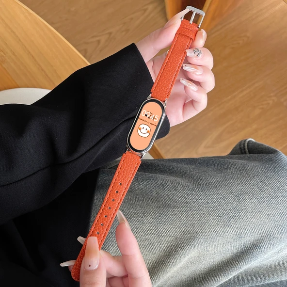 Xiaomi Mi Band 8 NFC Turuncu Deri Desenli Kordon