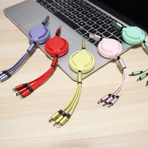 3'ü 1 Arada Çoklu Hızlı Şarj Data Kablosu - Sedefli 2'li-3'lü Süper Hızlı Şarj (Rose Gold) - Resim 8