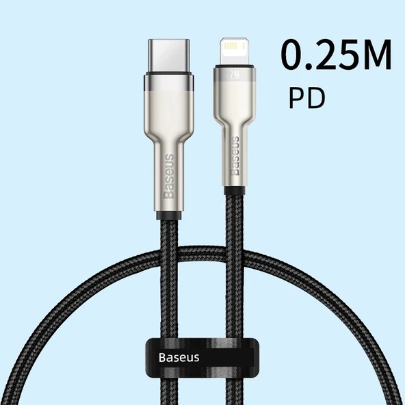 Mini Taşınabilir Telefon Data Kablosu 25cm - Siyah PD20W Hızlı Şarj Metal Örgülü