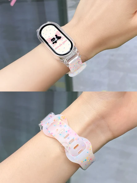 Xiaomi Mi Band 3/4 NFC Jöle Pembe Şeffaf Kordon - 3