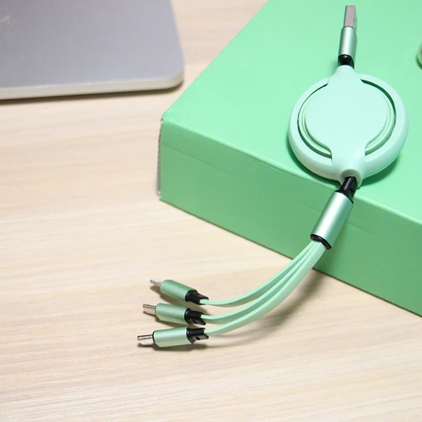 3'ü 1 Arada Çoklu Hızlı Şarj Data Kablosu - Sedefli 2'li-3'lü Süper Hızlı Şarj (Rose Gold) - Resim 6