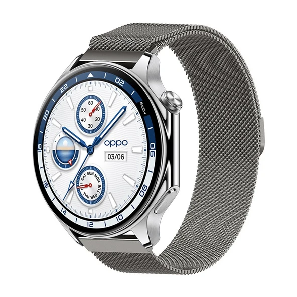 OPPO Watch 4Pro için Milanese Manyetik Kordon - Titanyum Gri