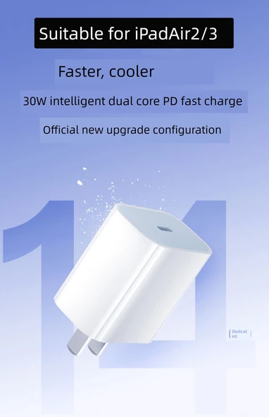 iPad Air 2/3 Uyumlu 30W Hızlı Şarj Başlığı + 1.5m Kablo - 5