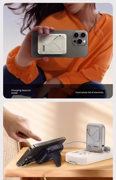 10000mAh Manyetik Kablosuz Powerbank - Turuncu (AC Fiş/Magsafe/Data Kablolu) - 8
