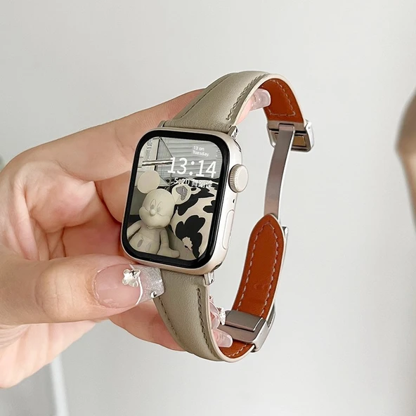 Xiaomi Bracelet 9pro Açık Gri Deri Manyetik Tokalı Kordon