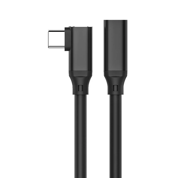 Type-C Erkek - Dişi 90 Derece Dirsek USB 3.1/3.2 Gen2 Data Kablosu 100W - 2m Tek Dirsek