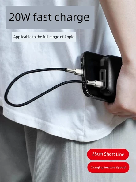 Mini Telefon Data Kablosu 25cm - USB - Type-C Siyah 66W Süper Hızlı Şarj Metal Örgülü - 1 Alana 1 Bedava - 2