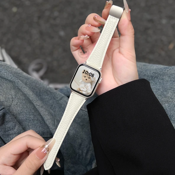 Redmi Watch 4 Süt Beyazı Litchi Desenli Manyetik Tokalı Kordon