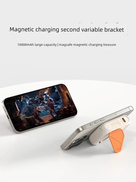 10000mAh Manyetik Kablosuz Powerbank - Turuncu (AC Fiş/Magsafe/Data Kablolu) - 5