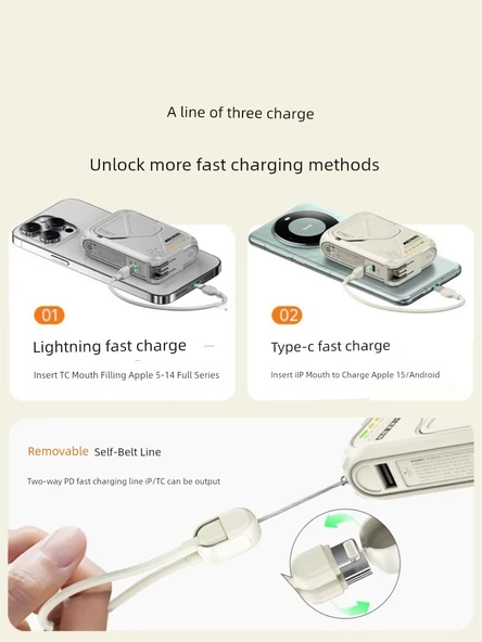 10000mAh Manyetik Kablosuz Powerbank - Turuncu (AC Fiş/Magsafe/Data Kablolu) - 2