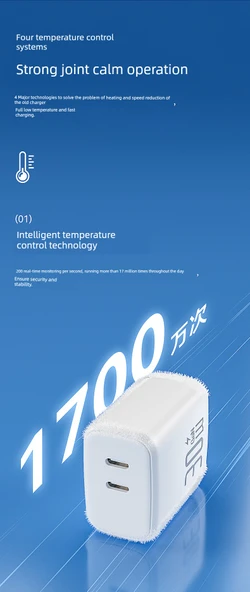 30W Çift Type-C PD Hızlı Şarj Aleti - Yıldız Mavisi, 1.5m Çift C Örgülü Kablolu - 11