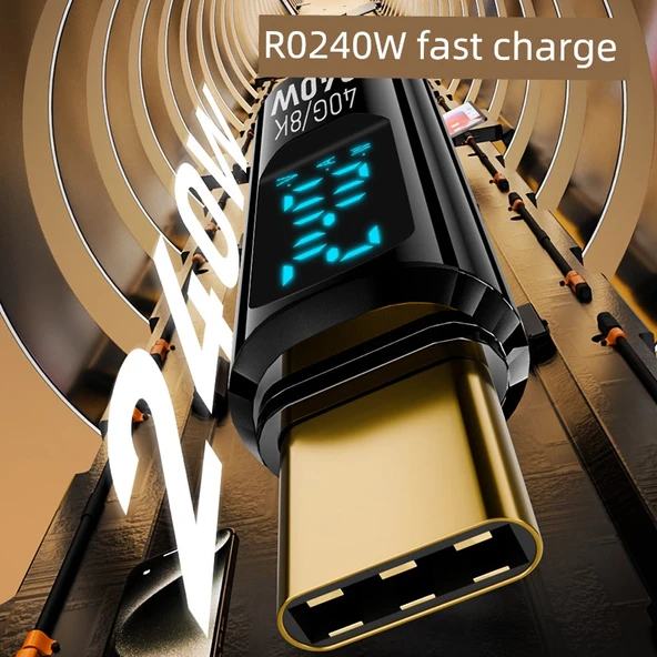 Dijital Ekranlı USB Adaptör - Siyah - PD240W - Düz - Type-C - 40Gbps - 8K - 3