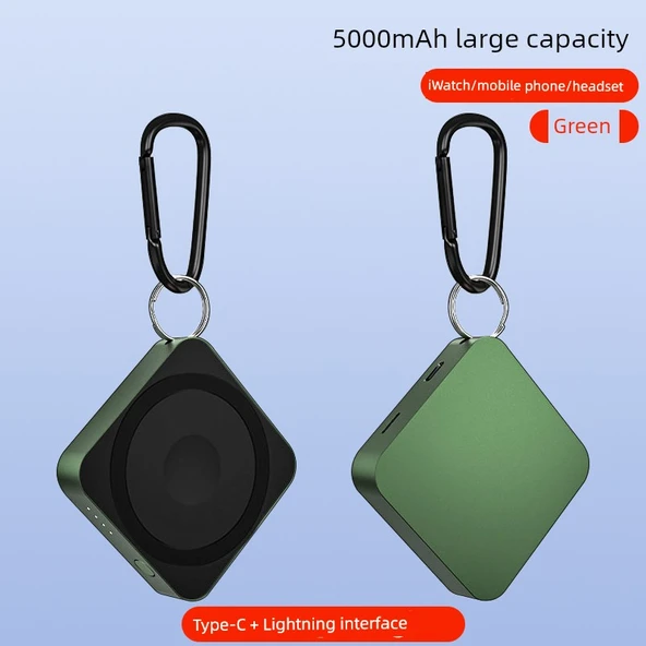 Üçü Bir Arada 5000mAh Kablosuz Powerbank - Yeşil