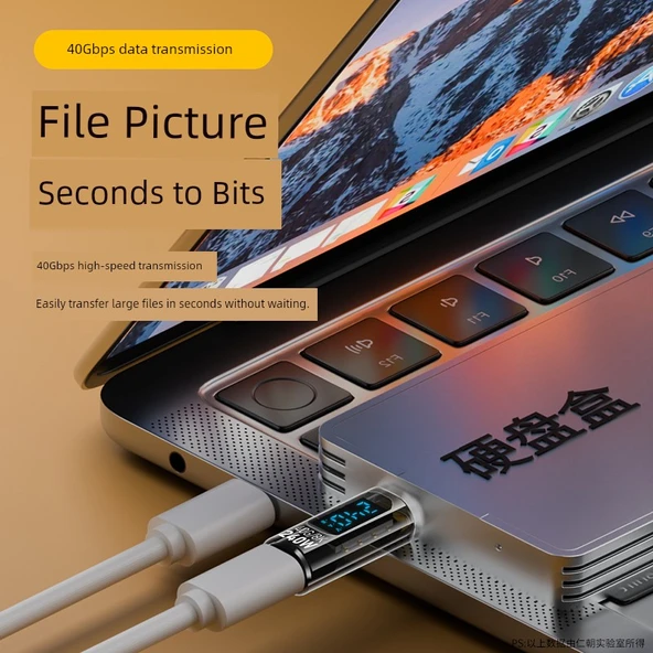 Dijital Ekranlı USB Adaptör - Şeffaf Mavi - 35W - Düz - Lightning - Type-C PD - 4
