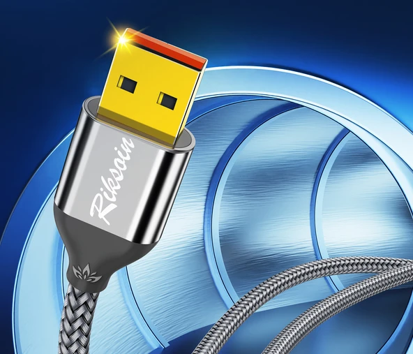 USB - Mini USB Data Kablosu 2.4m - Şık Gri Dokuma - T Şekilli Ağız - Tekli Paket - Resim 6