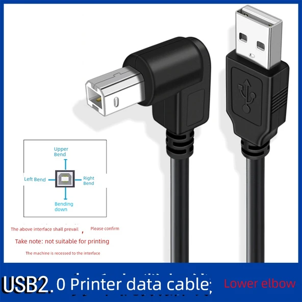 90 Derece Açılı USB 2.0 Yazıcı Kablosu - 0.5m - Dirsek Altında USB2.0 Baskı Hattı