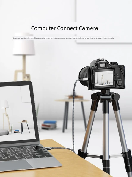 USB - Mini USB Data Kablosu 1.2m - Şık Gri Dokuma - T Şekilli Ağız - İkili Paket - Resim 3