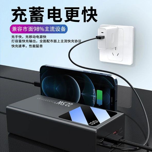 30000mAh Süper Hızlı Şarj Powerbank PD20W - Şövalye Siyahı + PD Hızlı Şarj Kablosu - 6