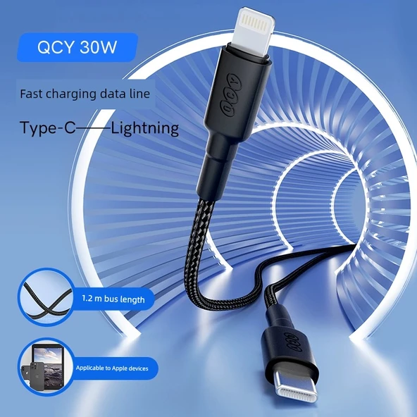 30W Hızlı Şarj Type-C Lightning Kablosu - Siyah - Diğer Uzunluk - 2