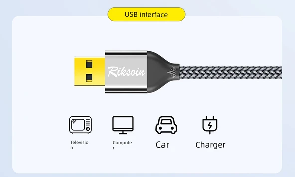 USB - Mini USB Data Kablosu 0.6m - Şık Gri Dokuma - T Şekilli Ağız - Tekli Paket - 8