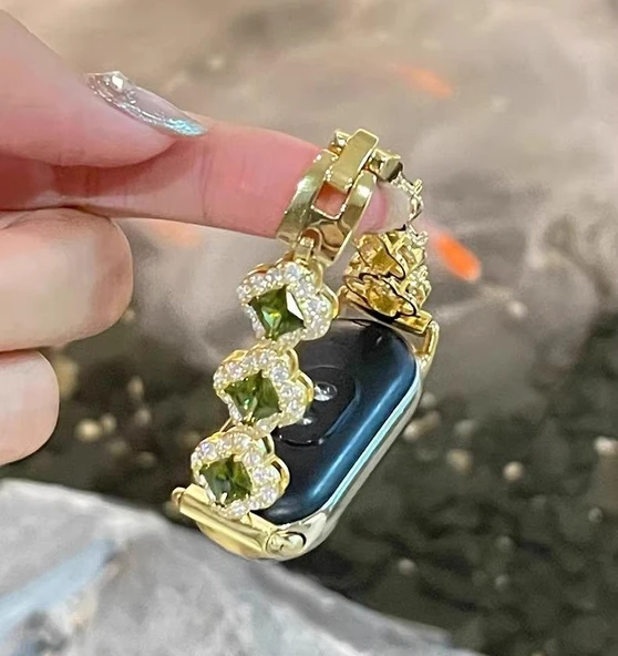 Xiaomi Bileklik 9 Seramik Altın Yeşil Dört Yapraklı Yonca Tam Elmas Kordon - 9