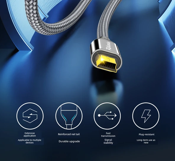 USB - Mini USB Data Kablosu 0.6m - Şık Gri Dokuma - T Şekilli Ağız - Tekli Paket - 7